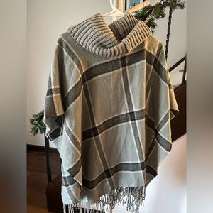 Plaid Cowl Neck Sweater Poncho